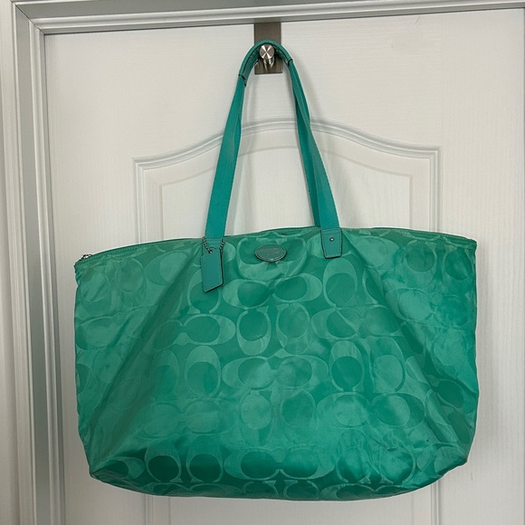 Coach Handbags - Coach Teal Signature Jacquard Tote